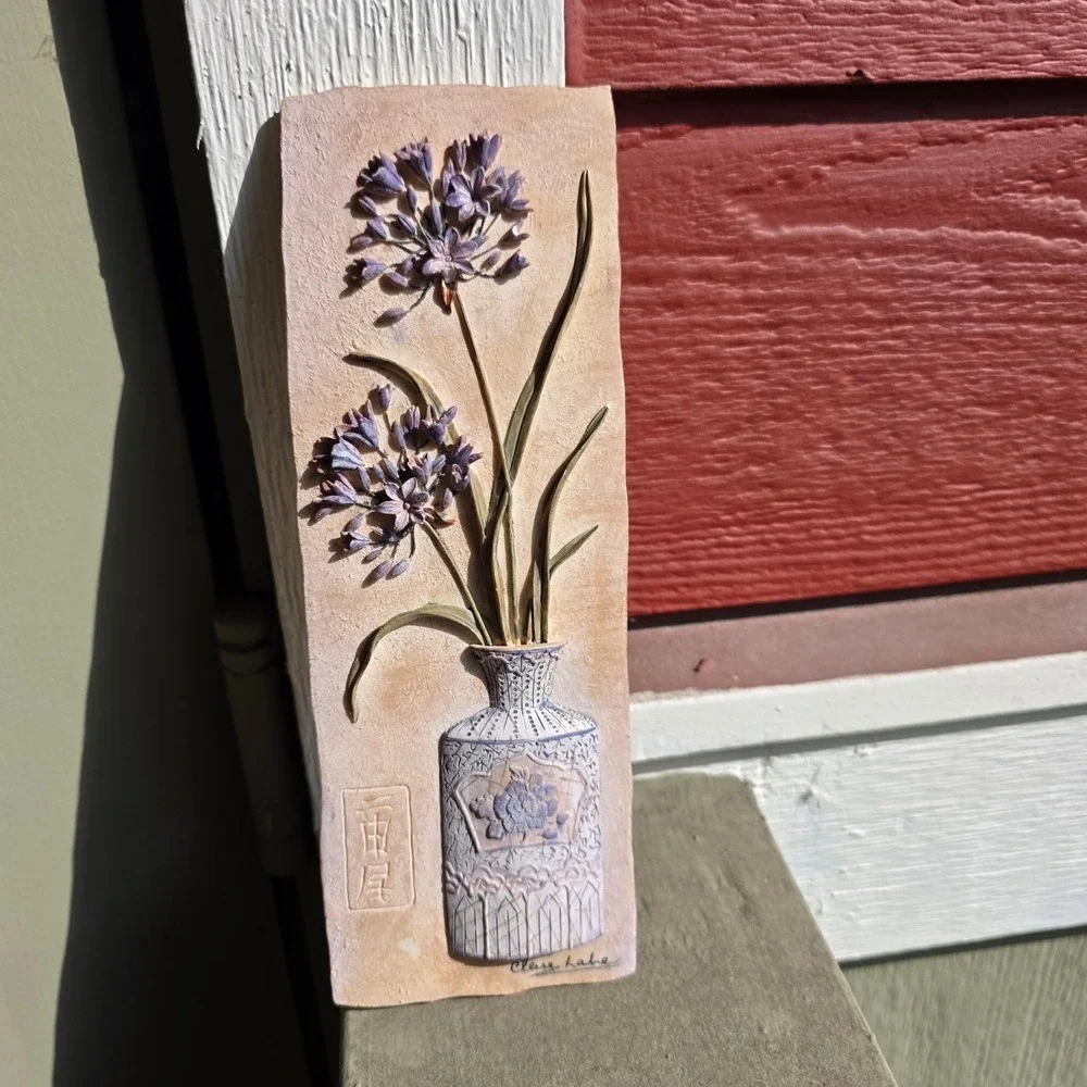 Clare Lake Ceramic Wall Art Floral Relief Plaque Purple Flowers Cottagecore - Picture 14 of 16